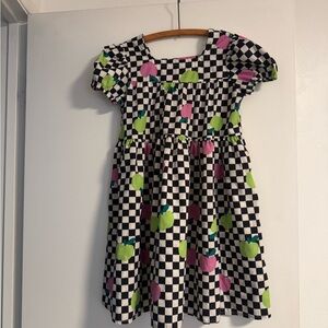 All Small Girls Check Dress with Pink & Green Apple Print